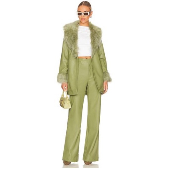 Show Me Your MuMu Green Faux Fur Trim Leather Jacket - Picture 2 of 12